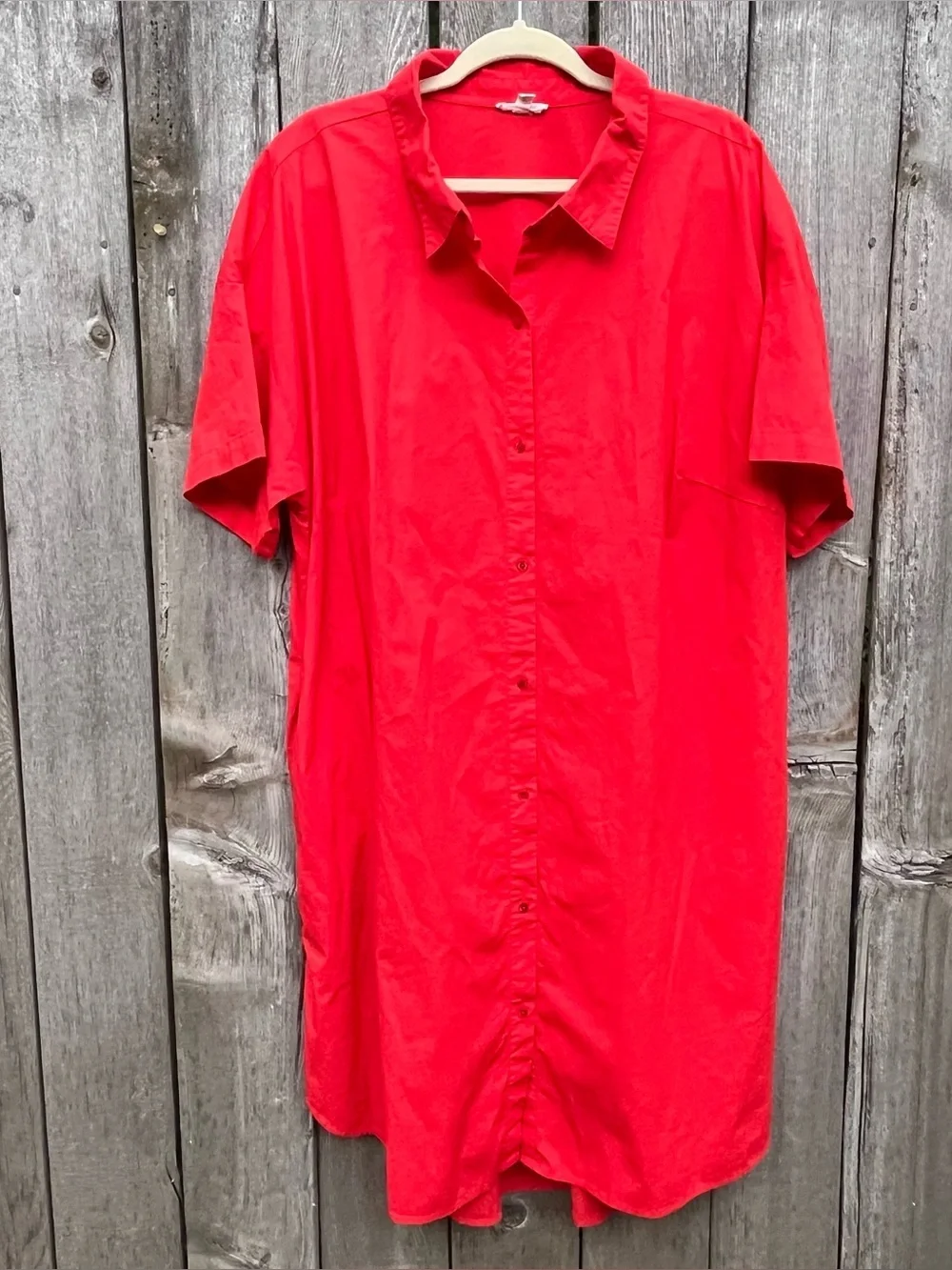 Eileen Fisher Geranium Poplin Shirt Dress Orange Short Sleeve 3x